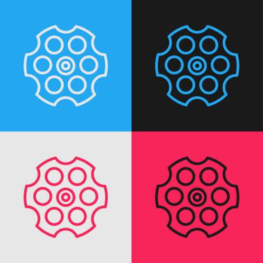 Pop Art Line Revolver silindir simgesi renk arkaplanında izole edildi. Vektör.