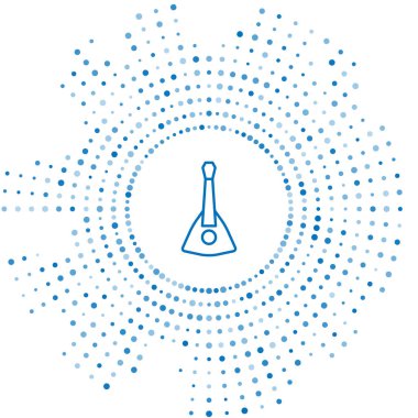 Mavi çizgi müzik aleti Balalaika simgesi beyaz arkaplanda izole edildi. Soyut çember rastgele noktalar. Vektör.