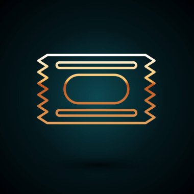 Altın çizgili sirk bileti ikonu koyu mavi arka planda izole edildi. Eğlence parkı. Vektör.