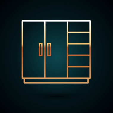 Altın çizgili Gardırop ikonu koyu mavi arka planda izole edilmiş. Vektör.