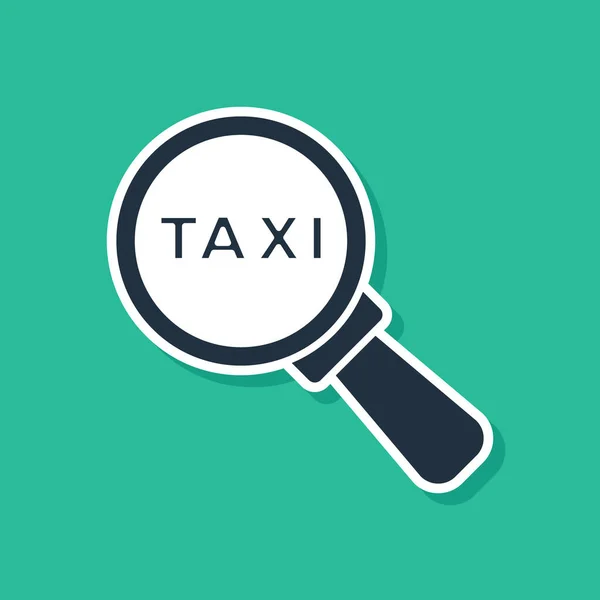 Lente Ingrandimento Blu Taxi Auto Icona Isolata Sfondo Verde Ricerca — Vettoriale Stock