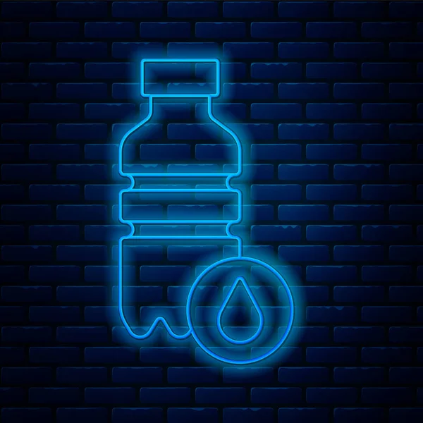 Leuchtende Neon Linie Flasche Wasser Symbol Isoliert Auf Backsteinwand Hintergrund — Stockvektor