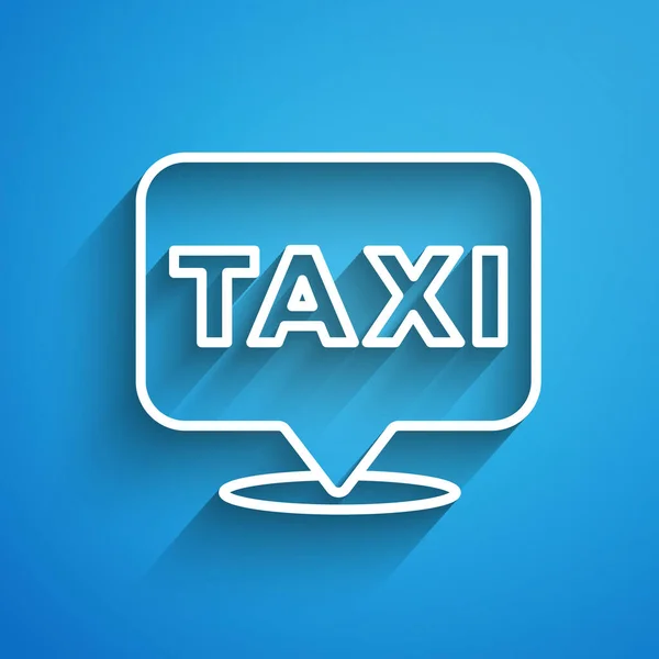 Biała Linia Wskaźnik Mapy Ikoną Taksówki Izolowane Niebieskim Tle Symbol — Wektor stockowy