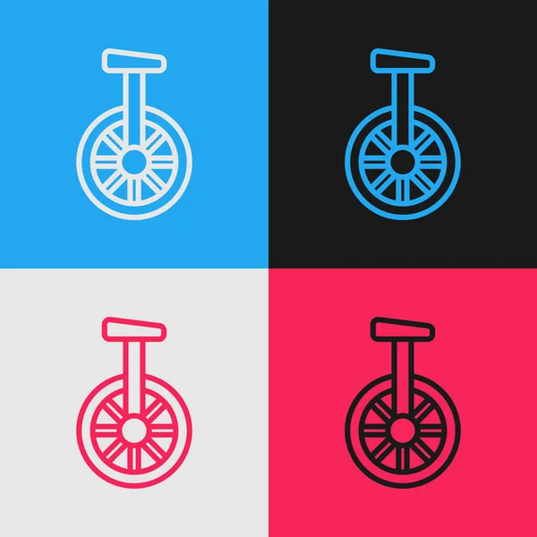 Pop Art Lijn Unicycle Een Wiel Fiets Pictogram Geïsoleerd Kleur — Stockvector