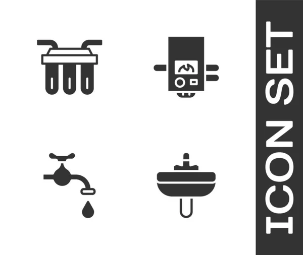 Set Lavabo Filtro Agua Grifo Icono Caldera Gas Vector — Archivo Imágenes Vectoriales