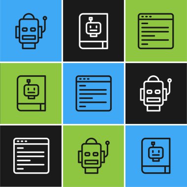 Satır Robotu, Bilgisayar Ağı arayüzü ve Kullanıcı elle simgesini ayarla. Vektör.