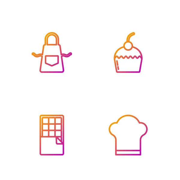Set Kochmütze Schokoriegel Kitchenschürze Und Kuchen Farbverlauf Symbole Vektor — Stockvektor