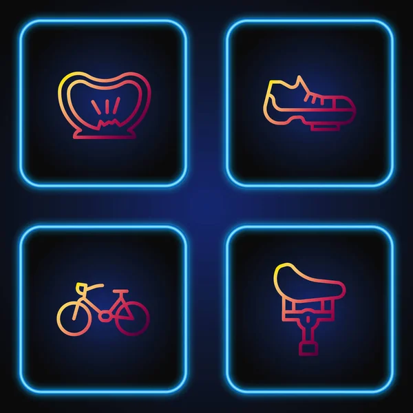 Definir Linha Assento Bicicleta Pneu Perfurado Sapatos Ícones Cores Gradientes — Vetor de Stock