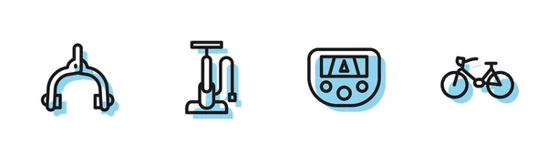 Definir Linha Gps Dispositivo Com Mapa Pinças Freio Bicicleta Bomba — Vetor de Stock