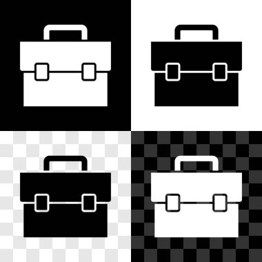 Evrak çantası simgesini siyah beyaz, şeffaf arkaplanda izole et. İş ilanı. İş portföyü. Vektör.