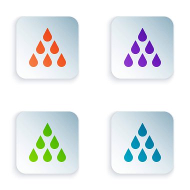 Renkli Su Damlası simgesi beyaz arkaplanda izole edildi. Kare düğmelere renkli simgeleri yerleştir. Vektör.