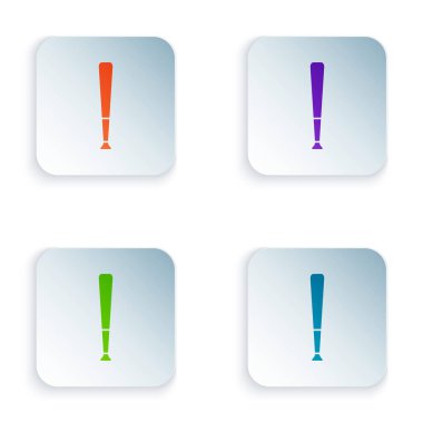 Beyaz arkaplanda izole edilmiş renkli beyzbol sopası simgesi. Spor malzemeleri. Kare düğmelere renkli simgeleri yerleştir. Vektör.