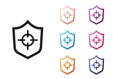 Siyah Kalkan simgesi beyaz arkaplanda izole edildi. Gardiyan. Güvenlik, güvenlik, koruma, gizlilik kavramı. Simgeleri renklendirin. Vektör.