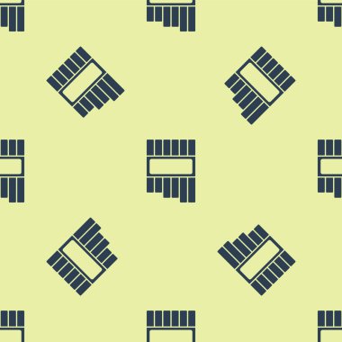 Mavi Pan flüt ikonu sarı arkaplandaki kusursuz deseni izole etti. Geleneksel Peru müzik aleti. Zampona. Peru, Bolivya ve Meksika 'dan halk enstrümanı. Vektör.