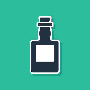 Mavi tekila şişesi ikonu yeşil arka planda izole edilmiş. Meksika alkolü. Vektör.