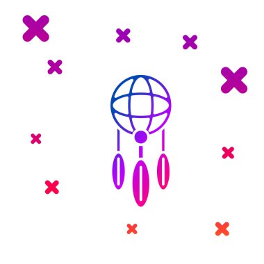 Beyaz arka planda tüy ikonu olan Renkli Rüya Yakalayıcı. Kademeli rastgele dinamik şekiller. Vektör.