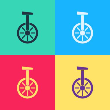 Pop Art Unicycle ya da tek tekerlekli bisiklet ikonu renkli arka planda izole edilmiş. Tekerlekli bisiklet. Vektör.