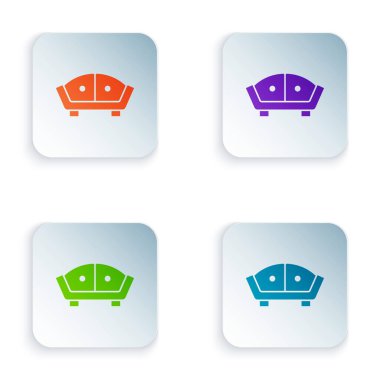 Beyaz arkaplanda izole edilmiş renkli kanepe simgesi. Kare düğmelere renkli simgeleri yerleştir. Vektör.