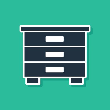Mavi Mobilya Komodininin simgesi yeşil arkaplanda izole edildi. Vektör.