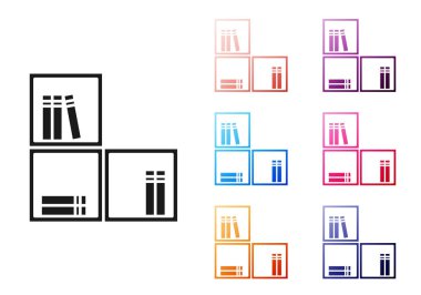 Beyaz arkaplanda kitap simgesi olan siyah raf. Raflar işaretli. Simgeleri renklendirin. Vektör.