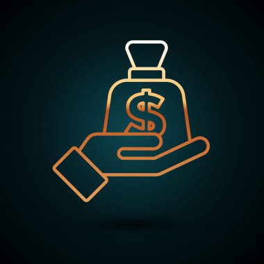 Altın çizgili para koyu mavi arkaplanda izole edilmiş. Sigorta konsepti. Güvenlik, güvenlik, koruma, konsept koruma. Vektör.