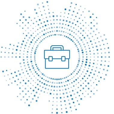 Mavi çizgi evrak çantası simgesi beyaz arkaplanda izole edildi. İş ilanı. İş portföyü. Soyut çember rastgele noktalar. Vektör.