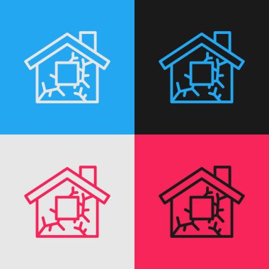 Pop Art Line House simgesi renk arkaplanında izole edildi. Sigorta konsepti. Güvenlik, güvenlik, koruma, konsept koruma. Vektör.