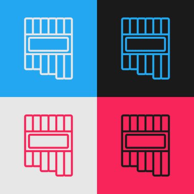 Pop Art Line Pan flüt simgesi renk arkaplanında izole edildi. Geleneksel Peru müzik aleti. Zampona. Peru, Bolivya ve Meksika 'dan halk enstrümanı. Vektör.