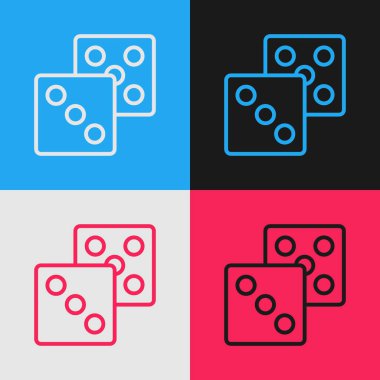 Pop Art Line Game zar simgesi renk arkaplanında izole edildi. Kumarhane kumarı. Vektör.