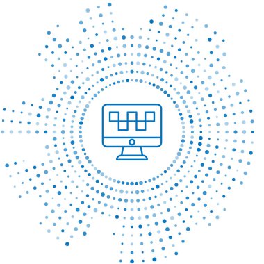 Mavi hat Bilgisayar, beyaz arkaplanda taksi servisi simgesini izole etti. Soyut çember rastgele noktalar. Vektör.