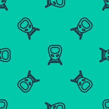 Mavi hat yüksek hızlı tren ikonu yeşil arka planda izole edilmiş pürüzsüz desen. Demiryolu seyahati ve demiryolu turizmi. Metro ya da metro hızlı tren taşımacılığını düzene soktu. Vektör.