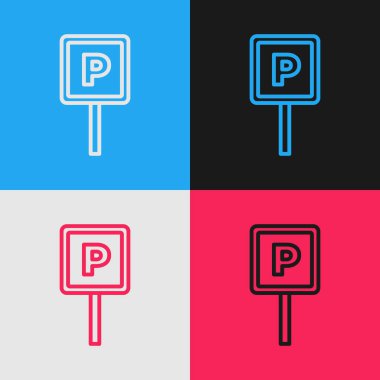 Pop sanat eseri park etme simgesi renk arkaplanında izole edildi. Sokak tabelası. Vektör.