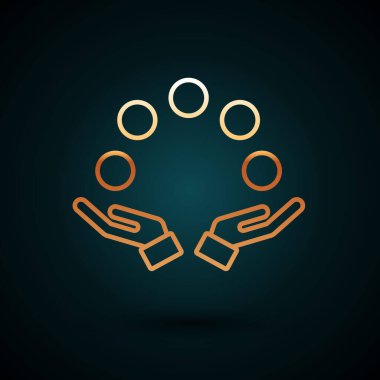 Altın çizgili top ikonu koyu mavi arka planda izole edildi. Vektör.