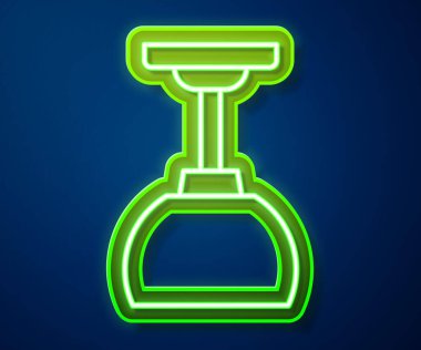 Parlayan neon hattı lambanın asılı ikonu mavi arkaplanda izole edildi. Tavan lambası ampulü. Vektör.