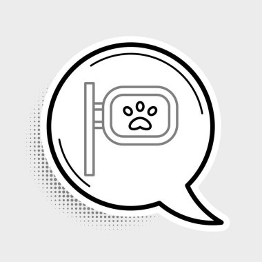 Çizgi Hayvanı tımar etme simgesi gri arkaplanda izole edildi. Evcil hayvan kuaförü. Köpekler ve kediler için berber dükkanı. Renkli taslak konsepti. Vektör.