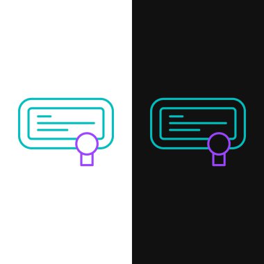 Çizgi Sertifikası şablon simgesi beyaz ve siyah arkaplanda izole edildi. Başarı, ödül, diploma, burs, diploma kavramları. Renkli taslak konsepti. Vektör.