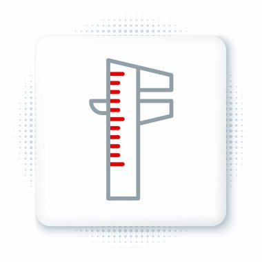 Çizgi Calliper veya kalibre ve ölçek simgesi beyaz arkaplanda izole edildi. Hassas ölçüm aletleri. Renkli taslak konsepti. Vektör.