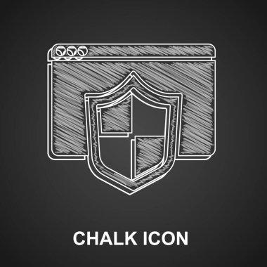 Siyah arkaplanda kalkan simgesi olan Tebeşir Tarayıcısı. Güvenlik, güvenlik, koruma, gizlilik kavramı. Vektör.