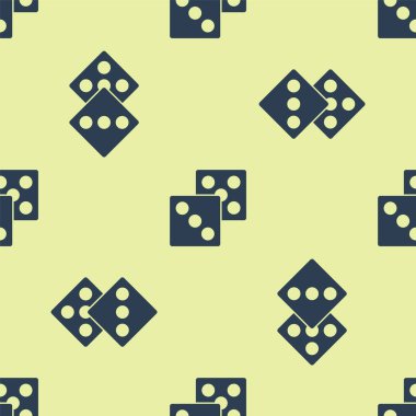 Mavi Oyun zar simgesi sarı arkaplanda izole edilmiş pürüzsüz desen. Kumarhane kumarı. Vektör.