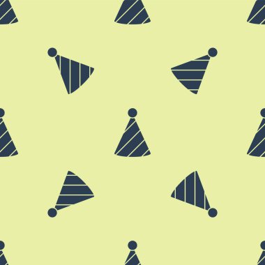 Mavi Parti şapka ikonu sarı arka planda kusursuz desen izole etti. Doğum günü şapkası. Vektör.