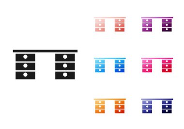 Siyah Ofis masa simgesi beyaz arkaplanda izole edildi. Simgeleri renklendirin. Vektör.