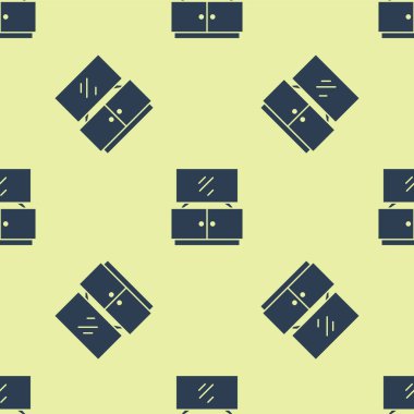 Mavi TV masası simgesi sarı arkaplanda izole edilmiş kusursuz desen. Vektör.