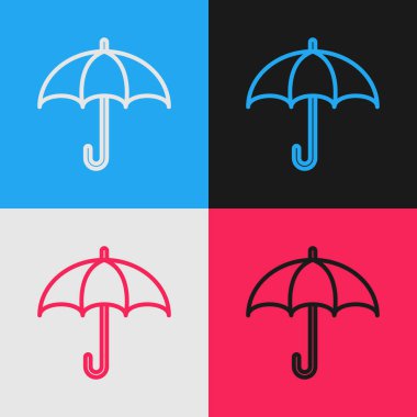 Pop sanat çizgisi Umbrella simgesi renk arkaplanında izole edildi. Sigorta konsepti. Su geçirmez ikon. Koruma, güvenlik, güvenlik kavramı. Vektör.