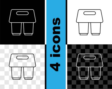 Çizgi kahve fincanını siyah-beyaz, şeffaf arkaplanda izole edilmiş bir ikona ayarla. Vektör.