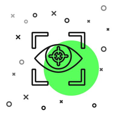 Siyah çizgi göz tarama simgesi beyaz arkaplanda izole edildi. Göz taraması yapılıyor. Güvenlik kontrol sembolü. Siber göz işareti. Vektör.