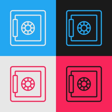 Pop Art Line Güvenli simgesi renk arkaplanında izole edildi. Kapı, şifreli bir banka kasası. Güvenilir Veri Koruma. Vektör.