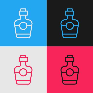 Pop Art Line Tekila şişesi ikonu renkli arka planda izole edildi. Meksika alkolü. Vektör.