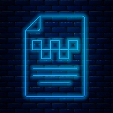 Parlayan neon hat taksi ehliyeti ikonu tuğla duvar arkasında izole edilmiş. Vektör.