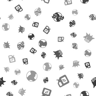 Küresel ısınma ateşini, biyoyakıt tüpünü, ağaç kütüğünü ve Dünya 'yı pürüzsüz bir kalıba sokun. Vektör.