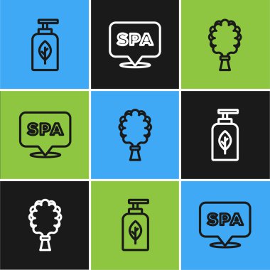 Temel yağ şişesi, sauna süpürgesi ve spa salonu ikonu. Vektör.